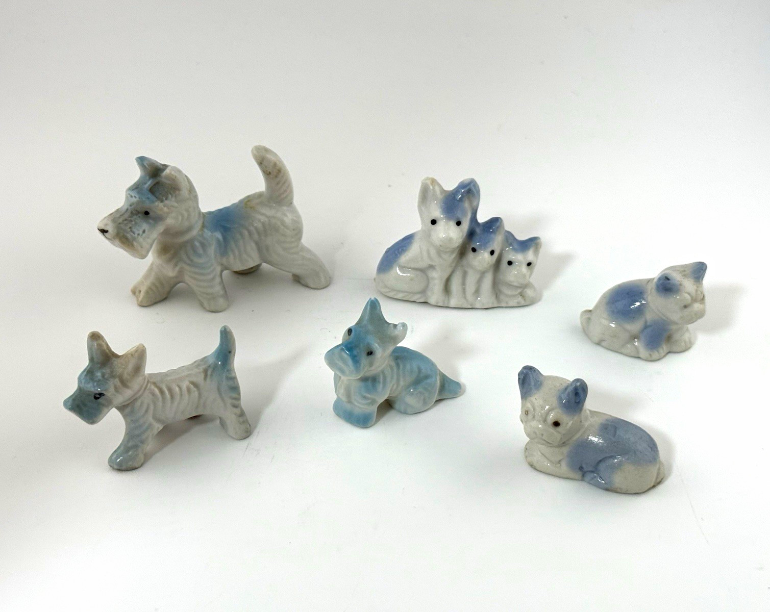 Vintage mid-century blue and white porcelain animal figurines lot