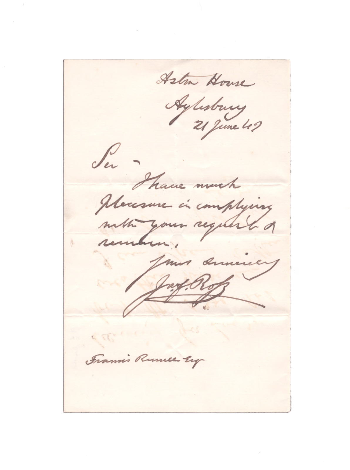 James Clark Ross SIGNED AUTOGRAPH Letter Polar, Arctic & Antarctic explorer 1847 James Clark Ross SIGNED AUTOGRAPH Letter Polar, Arctic & Antarctic explorer 1847