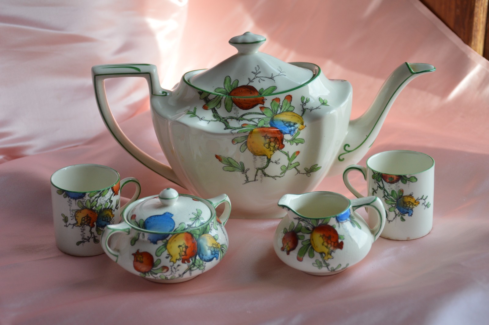 Crown Ducal Art Deco Pomegranate Tea Set 3 Pc With 2 Coffee Can Cups 1920's