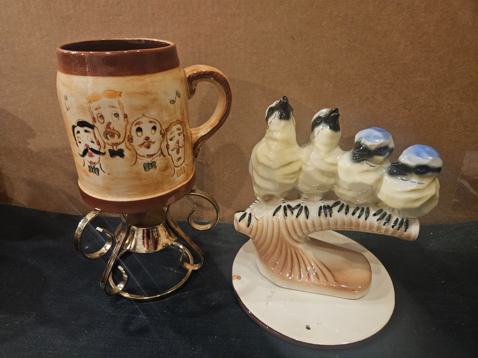 Pair of Quartets: Pennsbury Pottery Mug & 4 Harmonizing Ceramic Songbirds