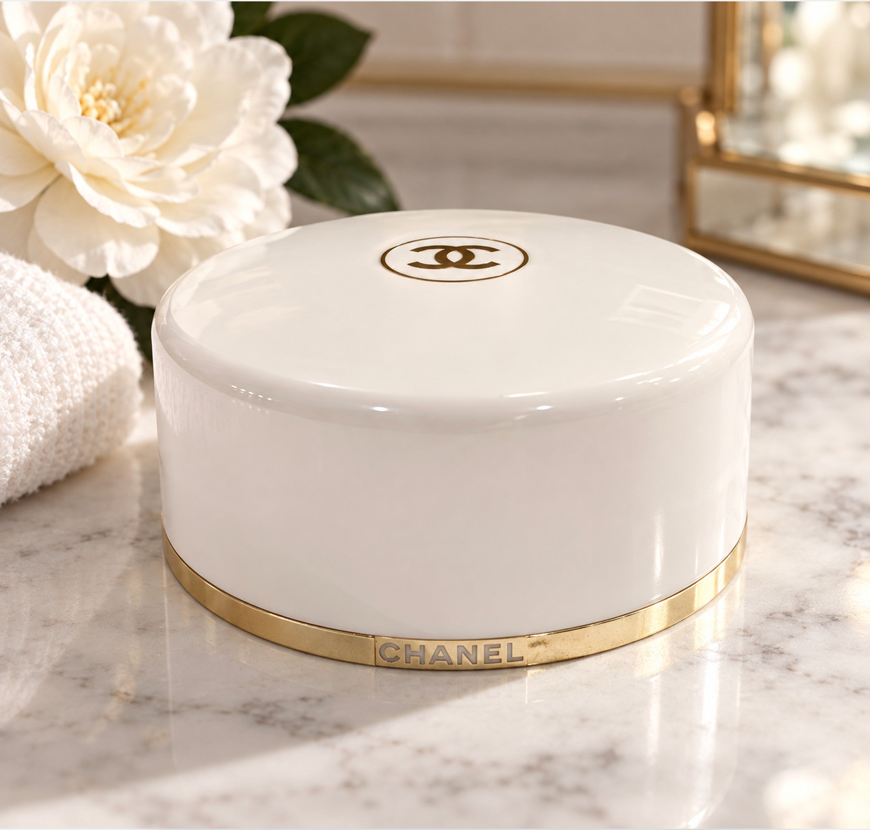 Vintage CHANEL No. 5 Luxury Bath Powder Vanity Jar w/ Puff 8 oz Opened Authentic