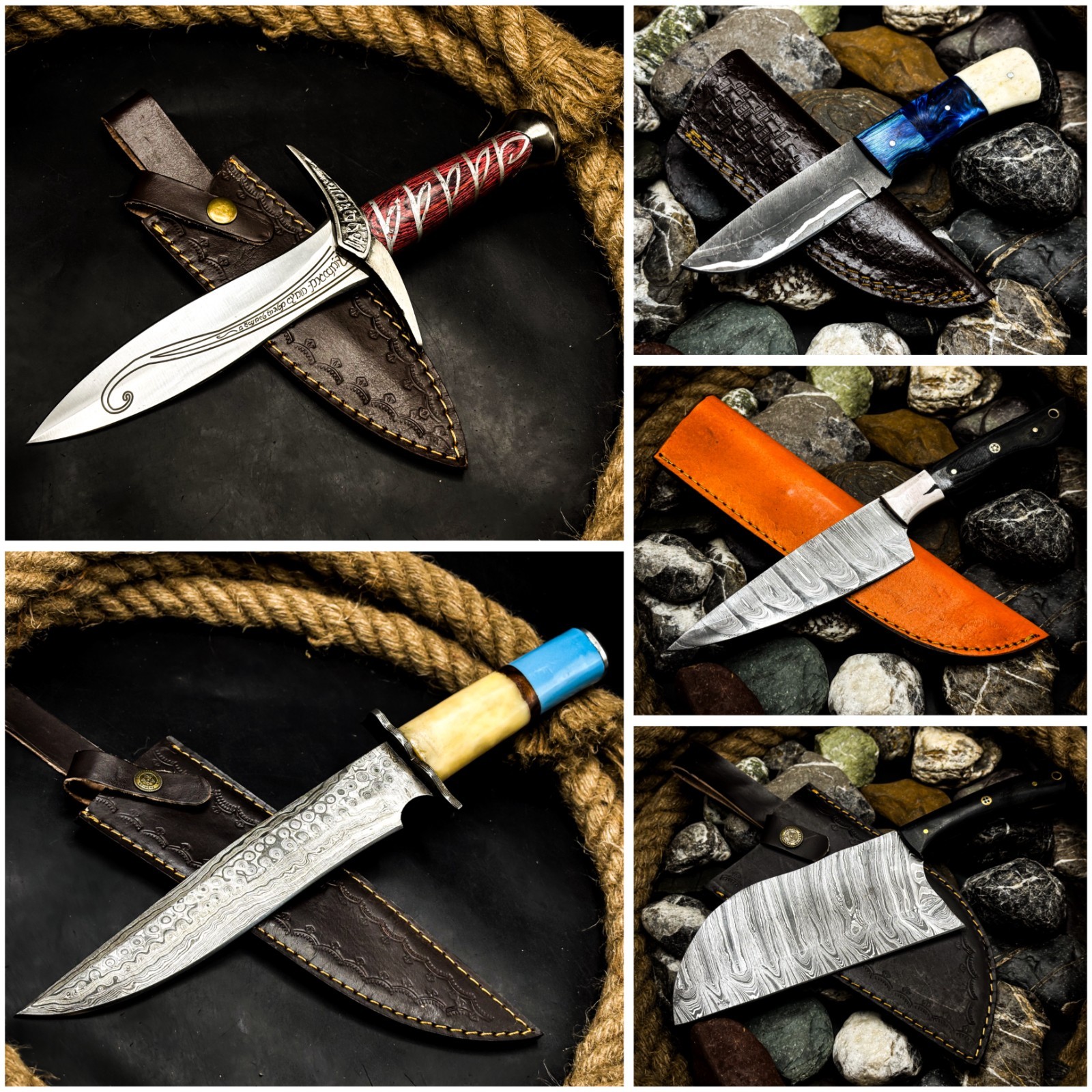 Lot of 76 pieces hand made damascus steel hunting knifes,bowies, 4