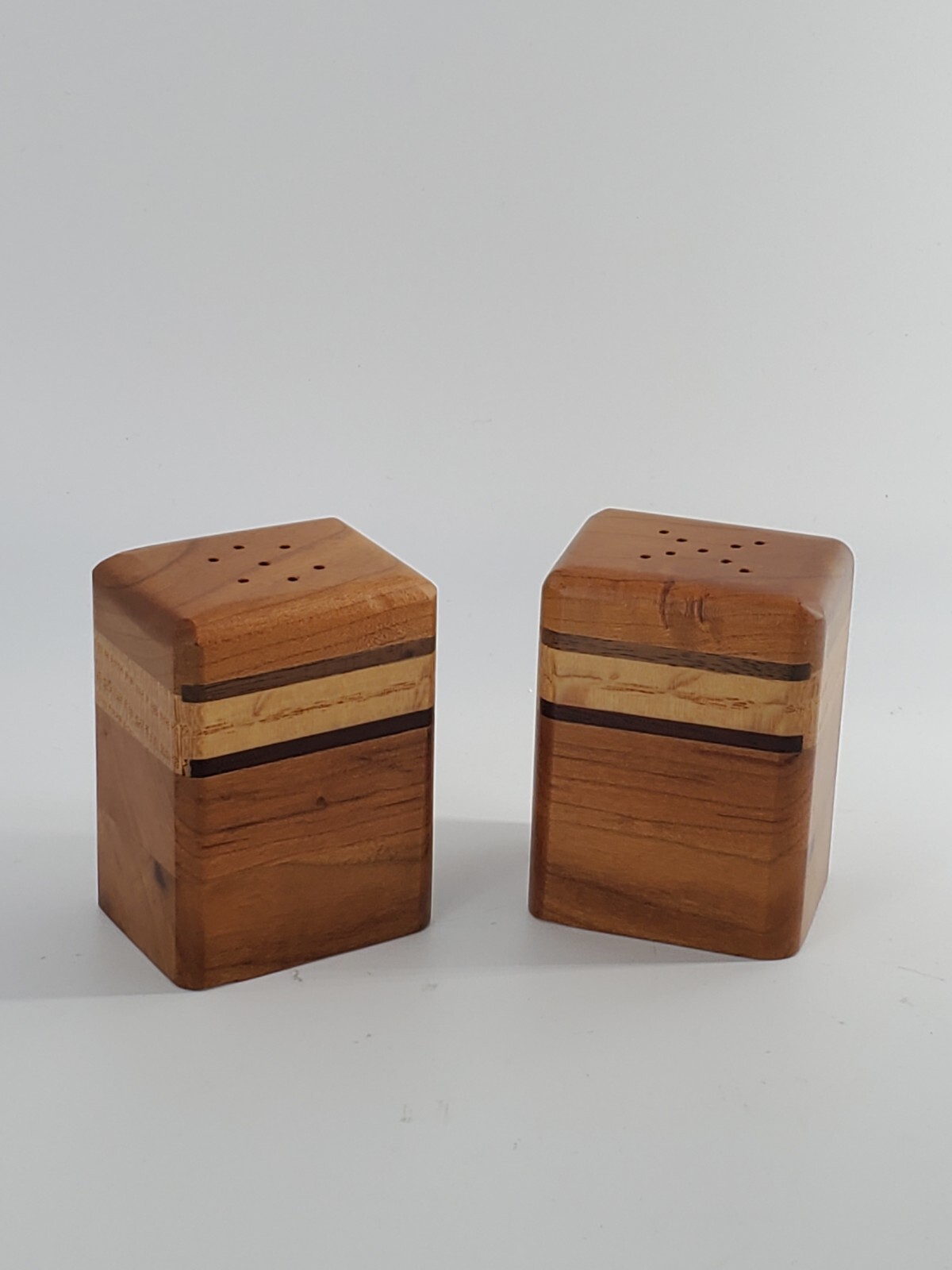 Inlaid Wood SALT and PEPPER SHAKERS, Artisan Made Inlaid Wood SALT and PEPPER SHAKERS, Artisan Made