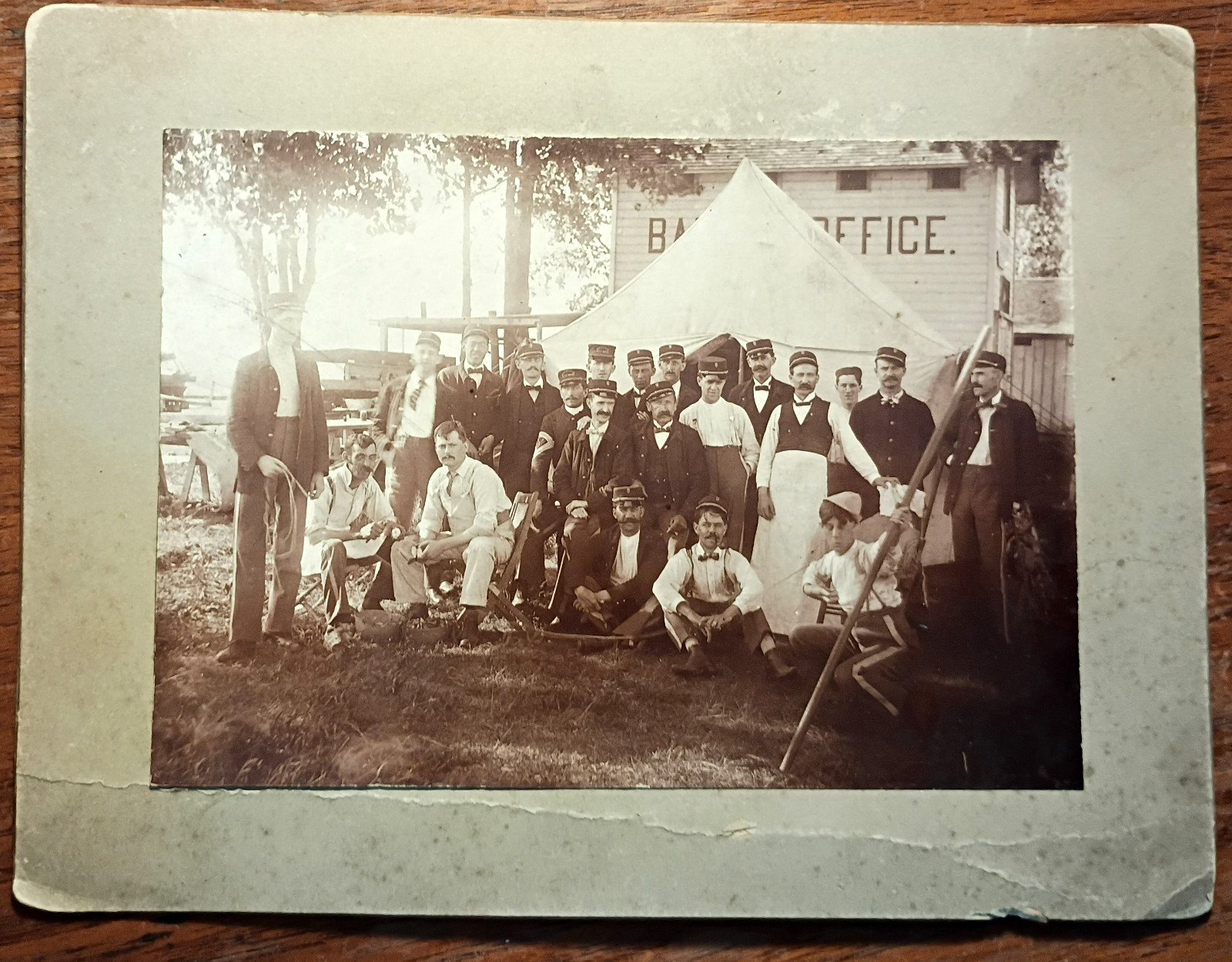 Original C. 1900 Sepia Photo on Card - Group Uniformed workers at Baggage Office
