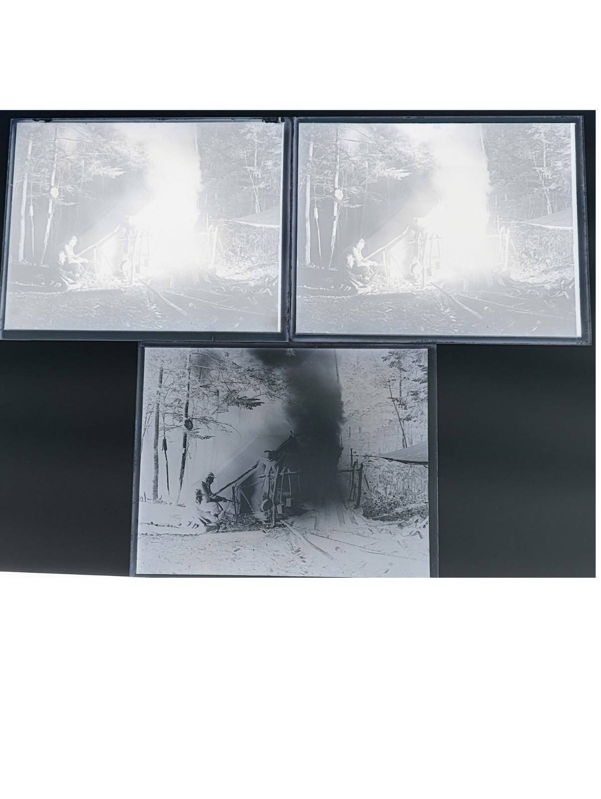 1928 Nova Scotia Camp Life Night Campfire Tent Glass Negatives & Positive OOAK