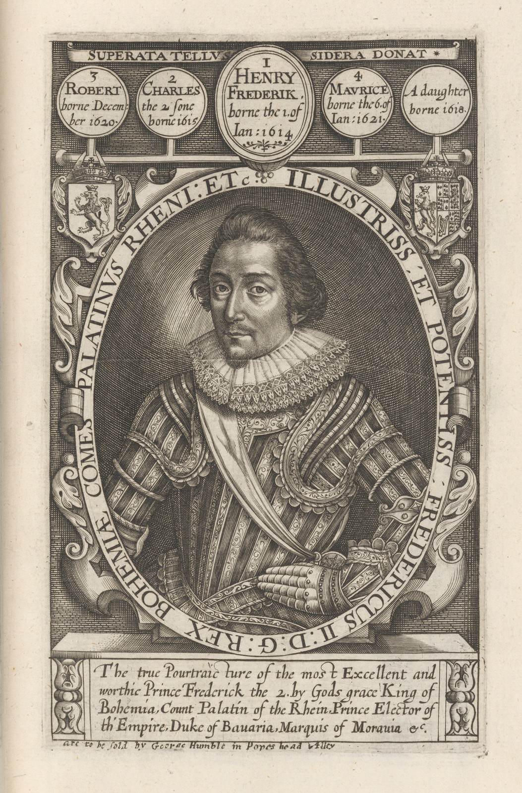 Frederick V King of Bohemia Vintage Engraving Portrait Reprint Wall Art
