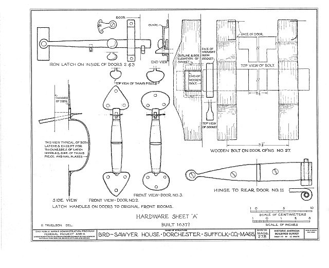 Dorchester Massachusetts Bird-Sawyer House 1930s Hardware Sheet A HABS