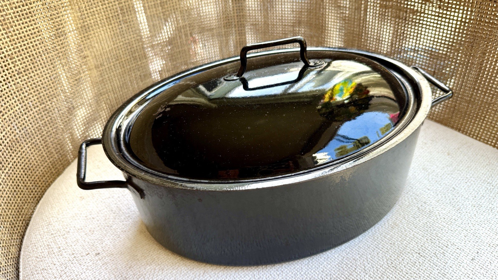 Rare Vintage Heavy Enameled Oval Goose Roaster w/Lid WMF No.32 Style