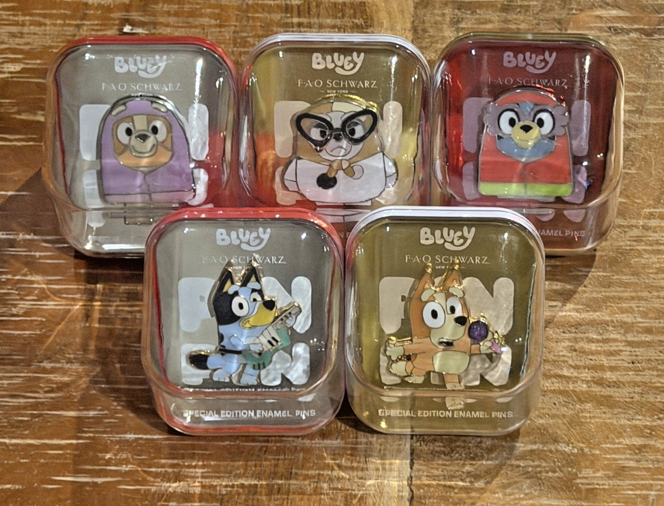 Set Of 5 Bluey Bingo Muffin Grannies Special Edition Enamel Pins FAO SCHWARZ