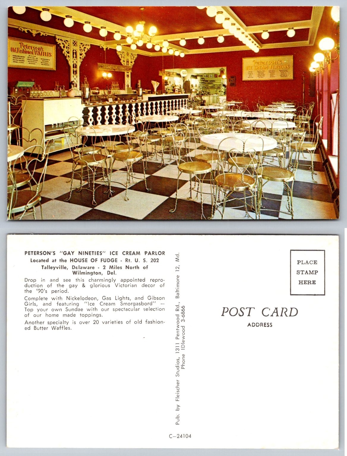 Peterson's Gay Nineties Ice Cream Parlor Talleyville DE Vintage Postcard
