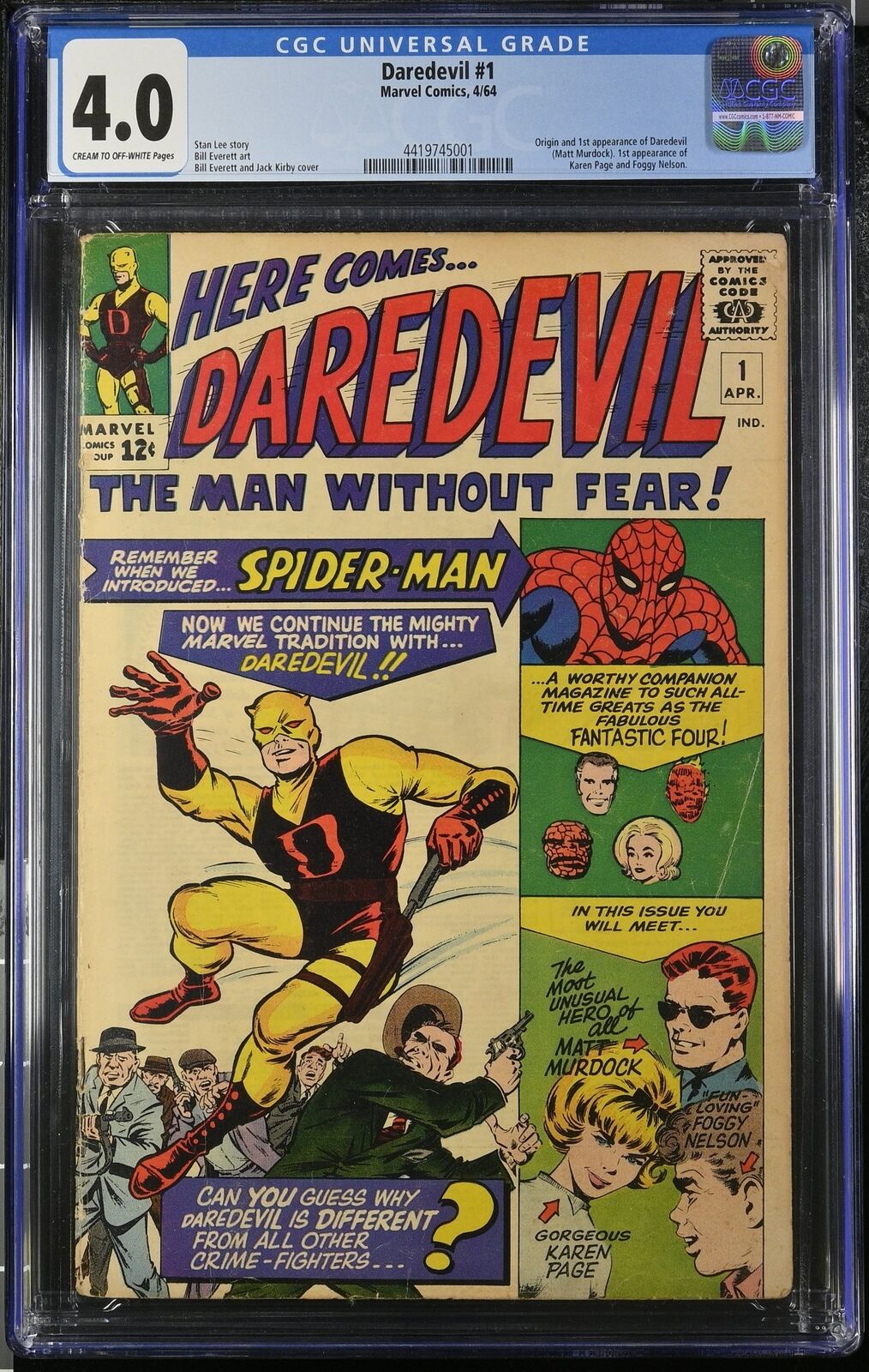 Daredevil (1964) #1 CGC VG 4.0 Origin and 1st Appearance Marvel 1964