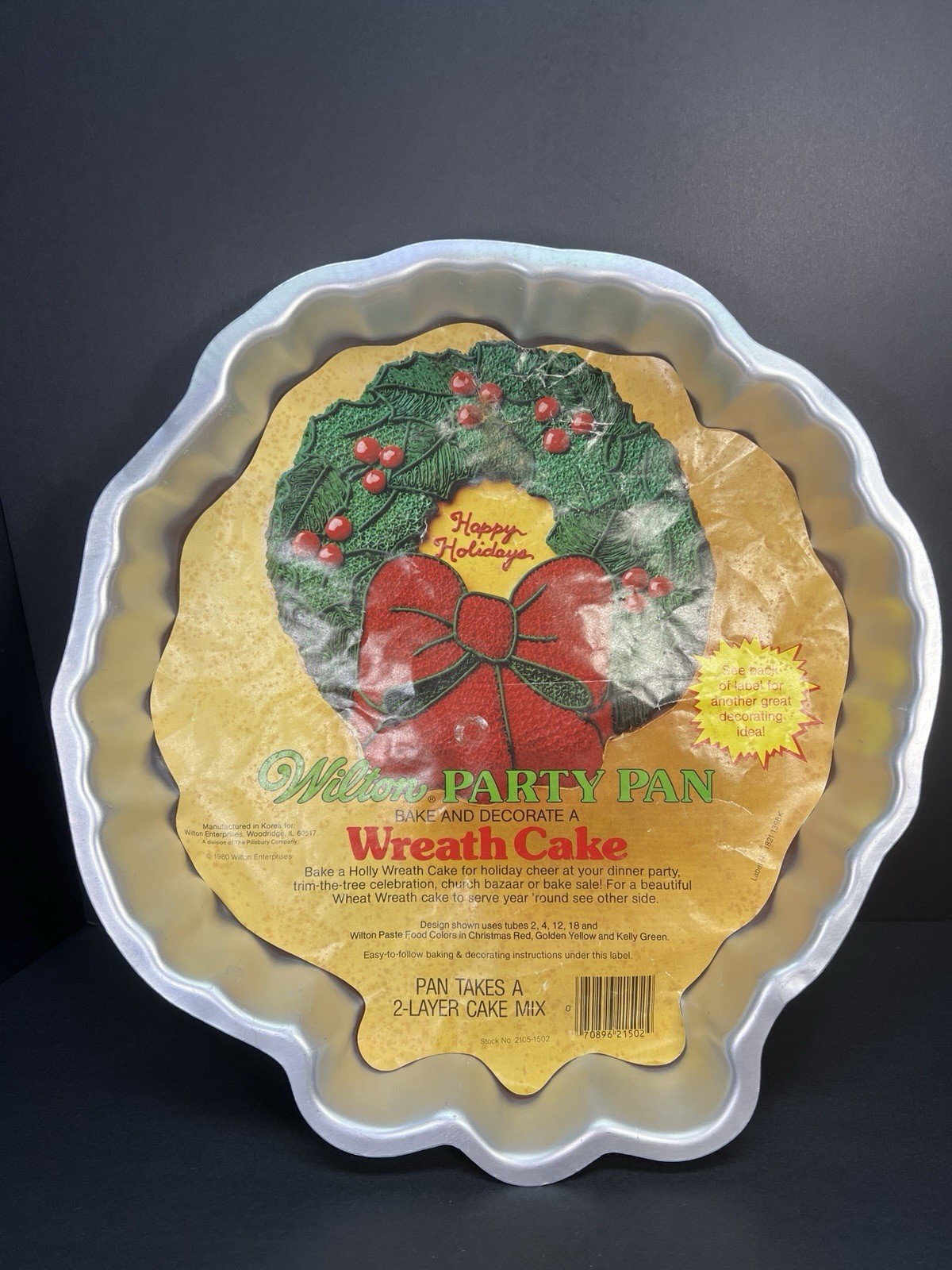 1980 Wilton Aluminum Christmas Wreath Cake Pan, #502 1484 Vintage