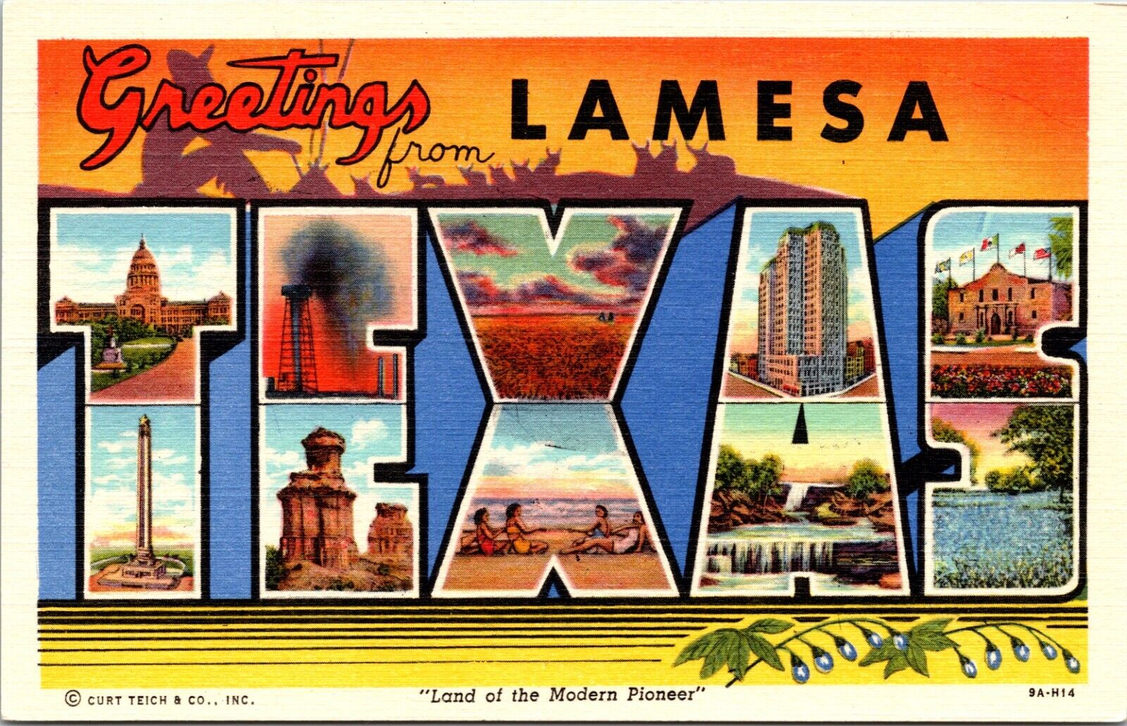 Large Letter Post Card Lamesa Texas Land Of The Modern Pioneer Linen Post Card