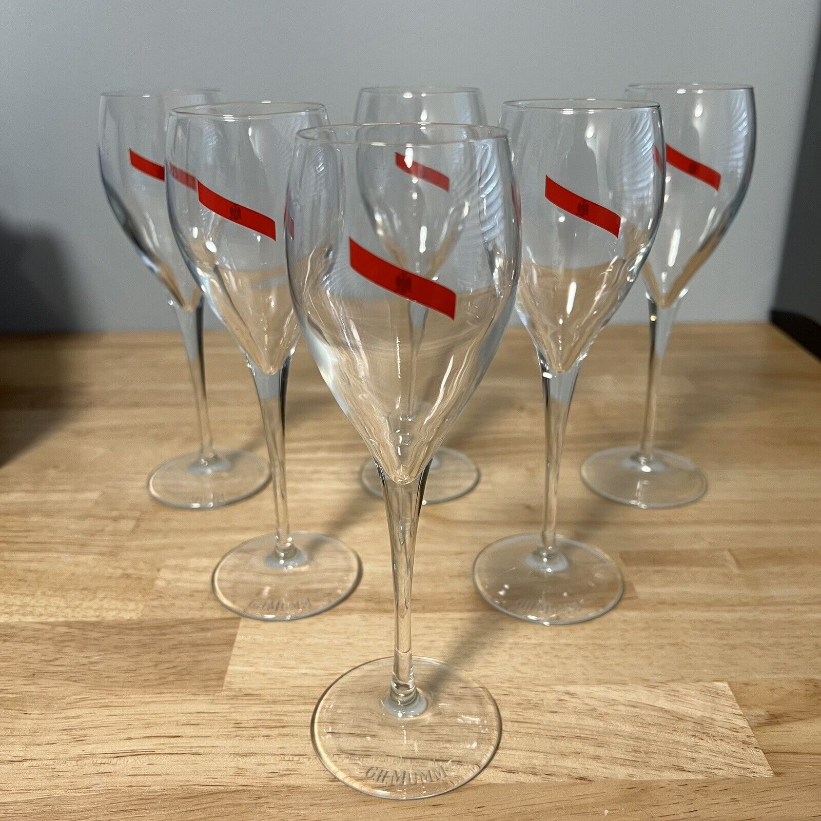 6pc SET GH MUMM Red Ribbon Tulip Shaped 150ml Champagne Prosecco Flutes Glasses