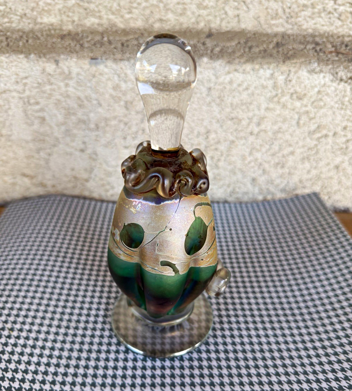 Iridescent Art Glass Perfume Bottle with Stopper, Design by Rick Hunter 1989