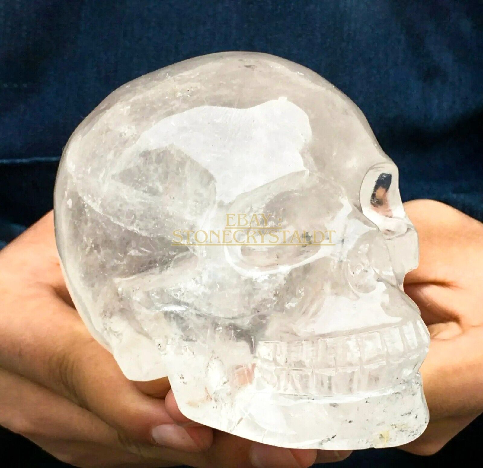 Large White Clear Quartz Crystal Skull, Skull Reiki Healing
