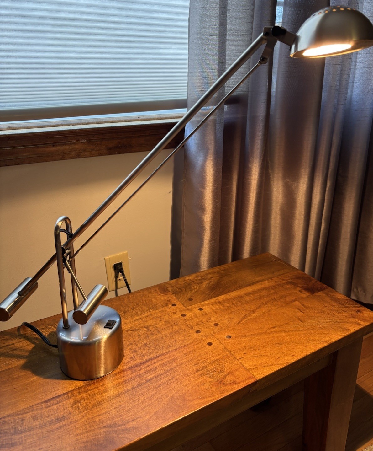 Vintage 25” Polished Stainless Steel Counterbalance Dome Shaped Desk Lamp