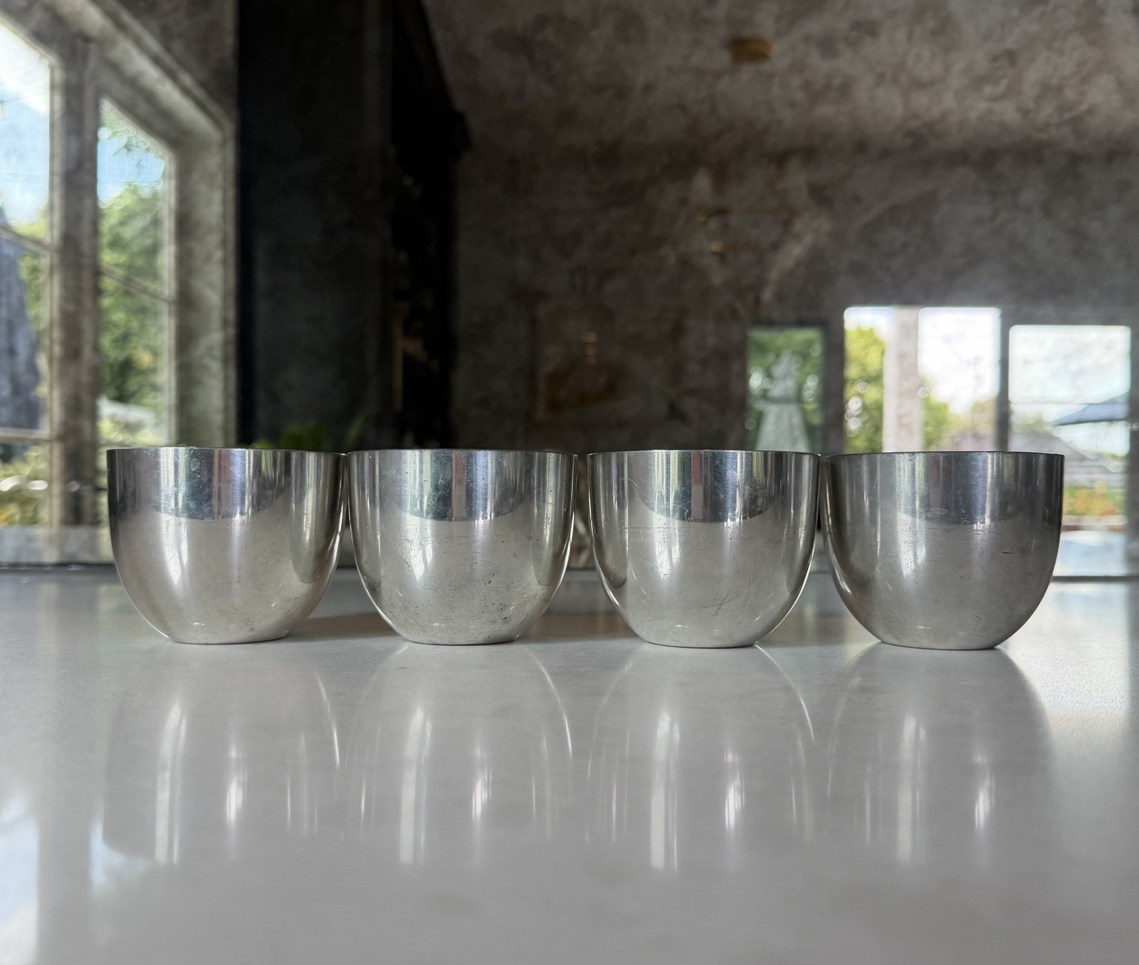 Set 4 Vintage Stieff Pewter P50 Jefferson Cups Monticello Thomas Jefferson