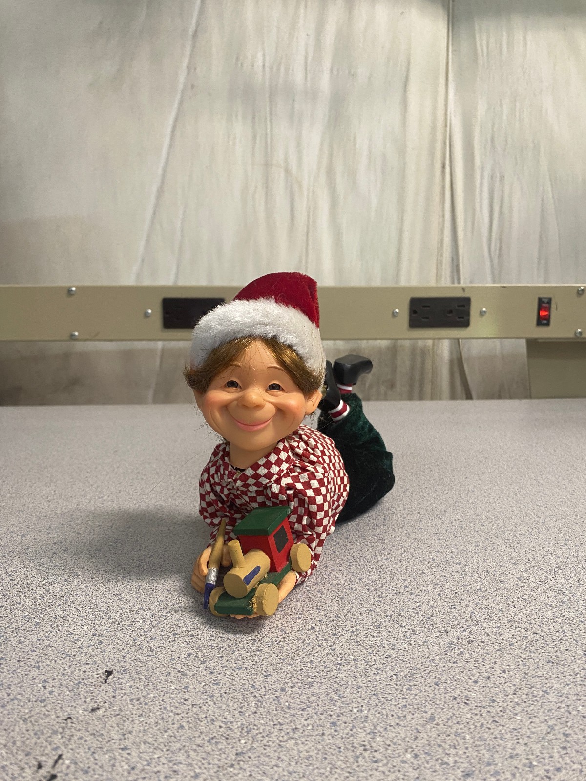 Karen Didion Style Celebrate It Darling Elves Elf  w/ Train Paintbrush Christmas