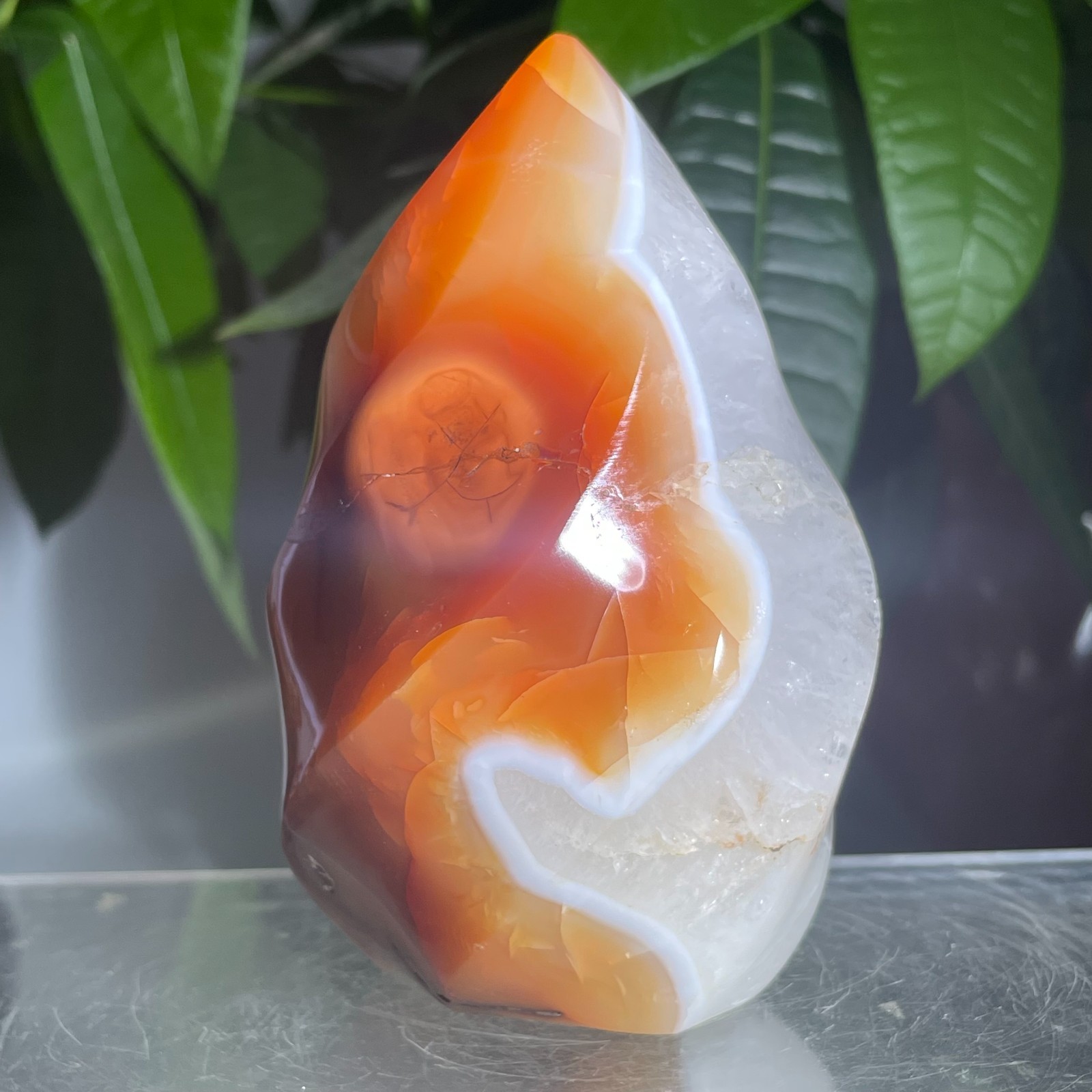595g Natural Red Carnelian Agate Quartz Crystal Flame Torch Point Specimen