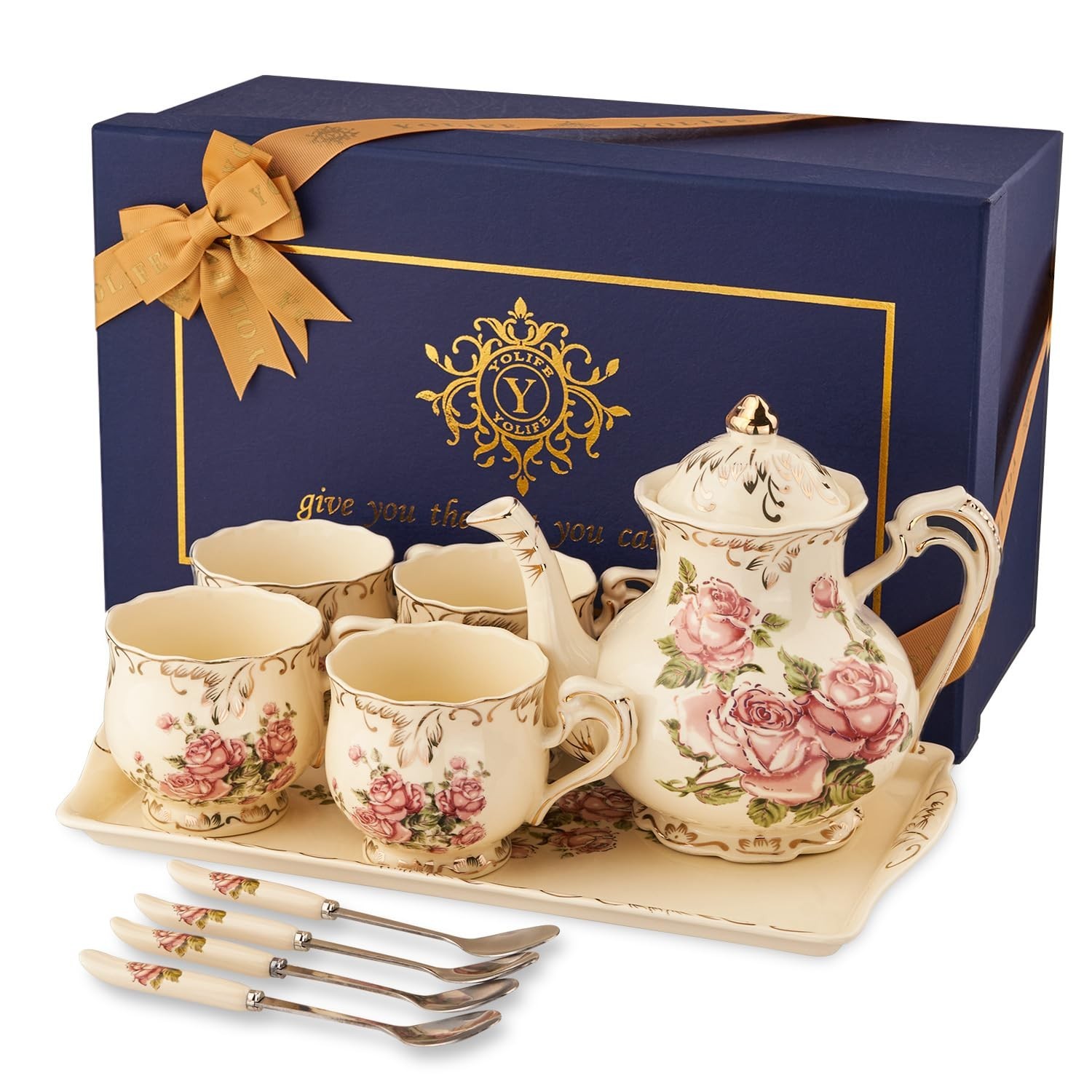 Vintage Pink Rose Porcelain Tea Set - Elegant Ivory Teapot & Cups, Perfect Gift Vintage Pink Rose Porcelain Tea Set - Elegant Ivory Teapot & Cups, Perfect Gift