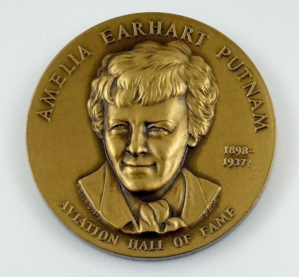 Amelia Earhart Aviation Hall of Fame Medal Token Brass Patriotic Lockheed Plane