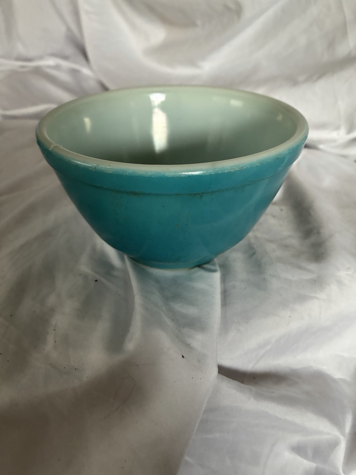 Vintage Mid-Century Modern 1950s turquoise and White Solid Glass Mixing Bowls
