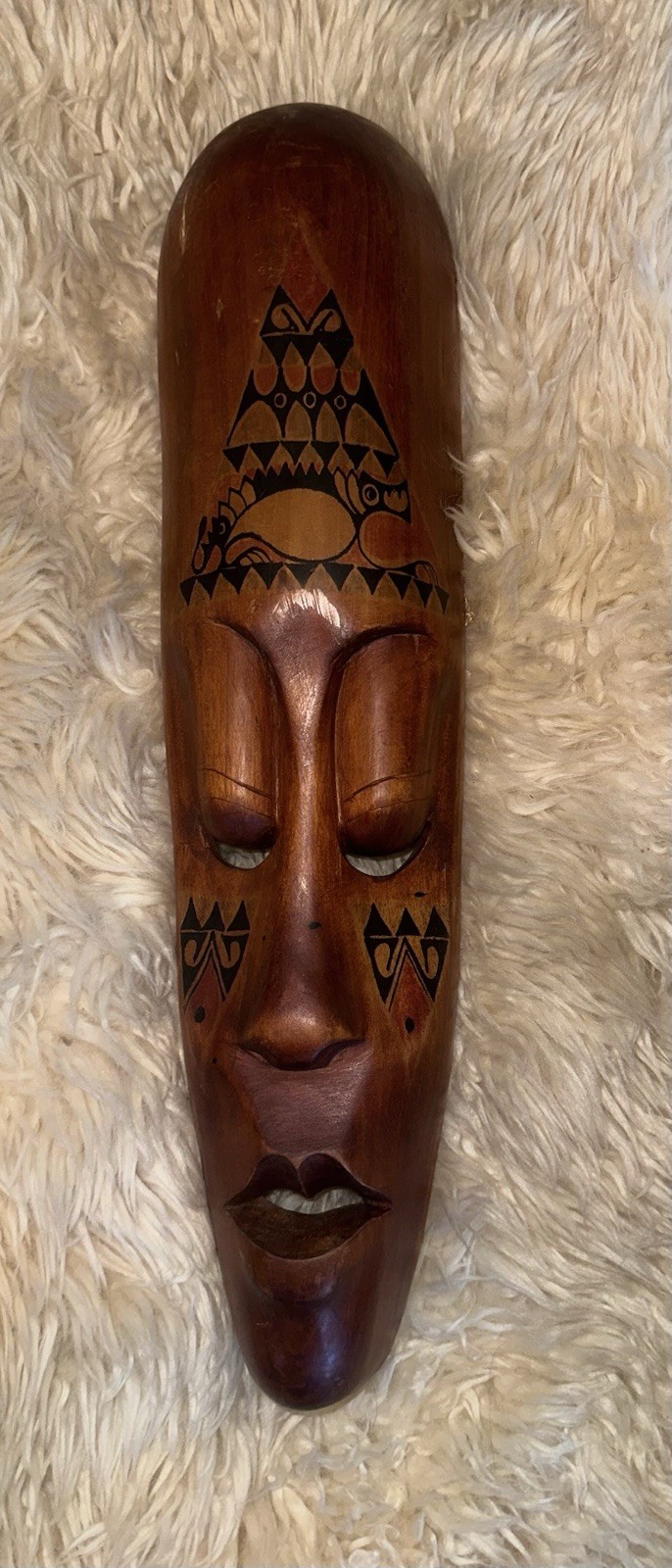 Large Hand Carved Wood Tribal Style Mask 24” African Inspired Wall Art Decor