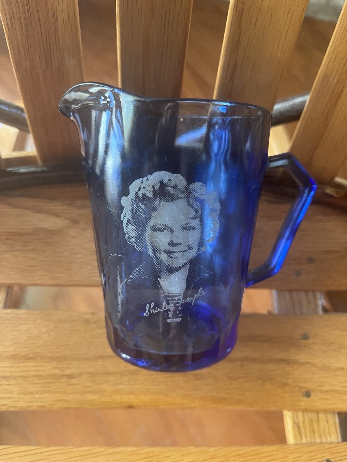 Vtg 1930s Shirley Temple Cobalt Blue Glass Pitcher Creamer Hazel Atlas Honeycomb