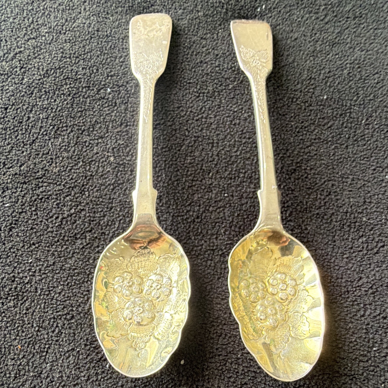 Pair of Gold Washed Sterling Silver Berry Spoons Hallmarked Mary Chawner 1835 Pair of Gold Washed Sterling Silver Berry Spoons Hallmarked Mary Chawner 1835