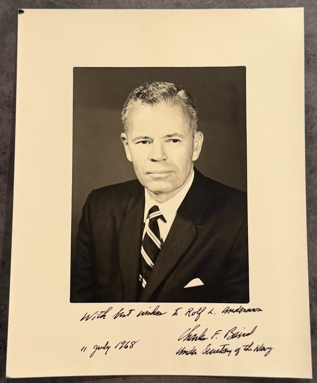 Charles F. Baird Autographed US Navy Photo Under Secretary 1968 Inscribed