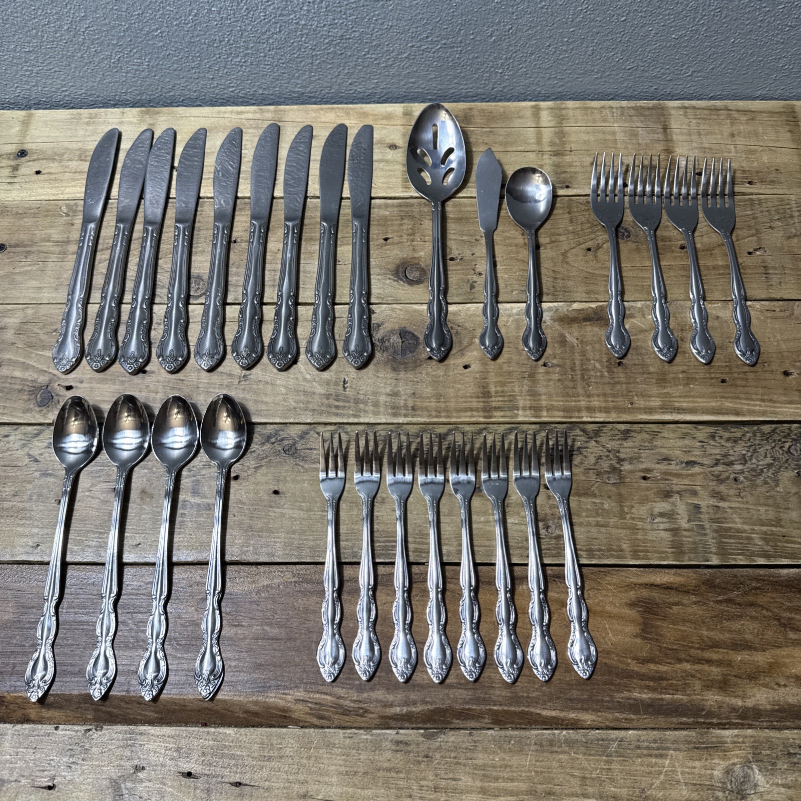 VTG Imperial Stainless Steel Flatware 28 Pc Lot - Fleurette Made in Korea