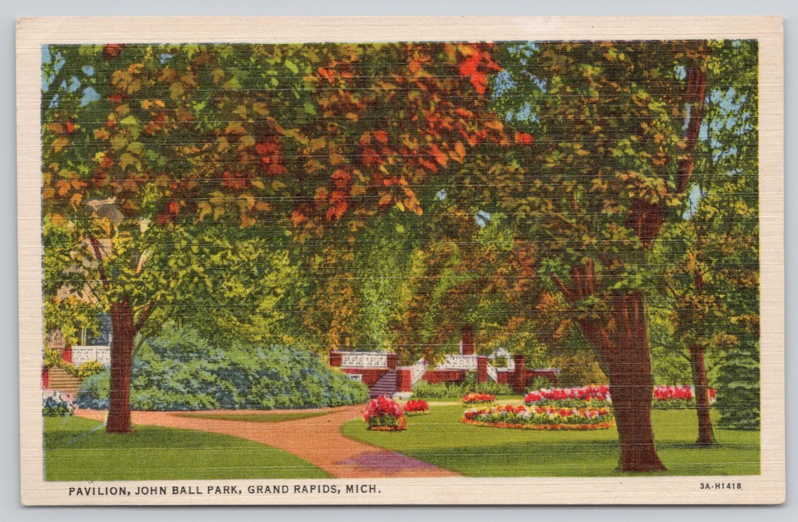 Pavilion John Ball Park Grand Rapids Michigan Linen Postcard