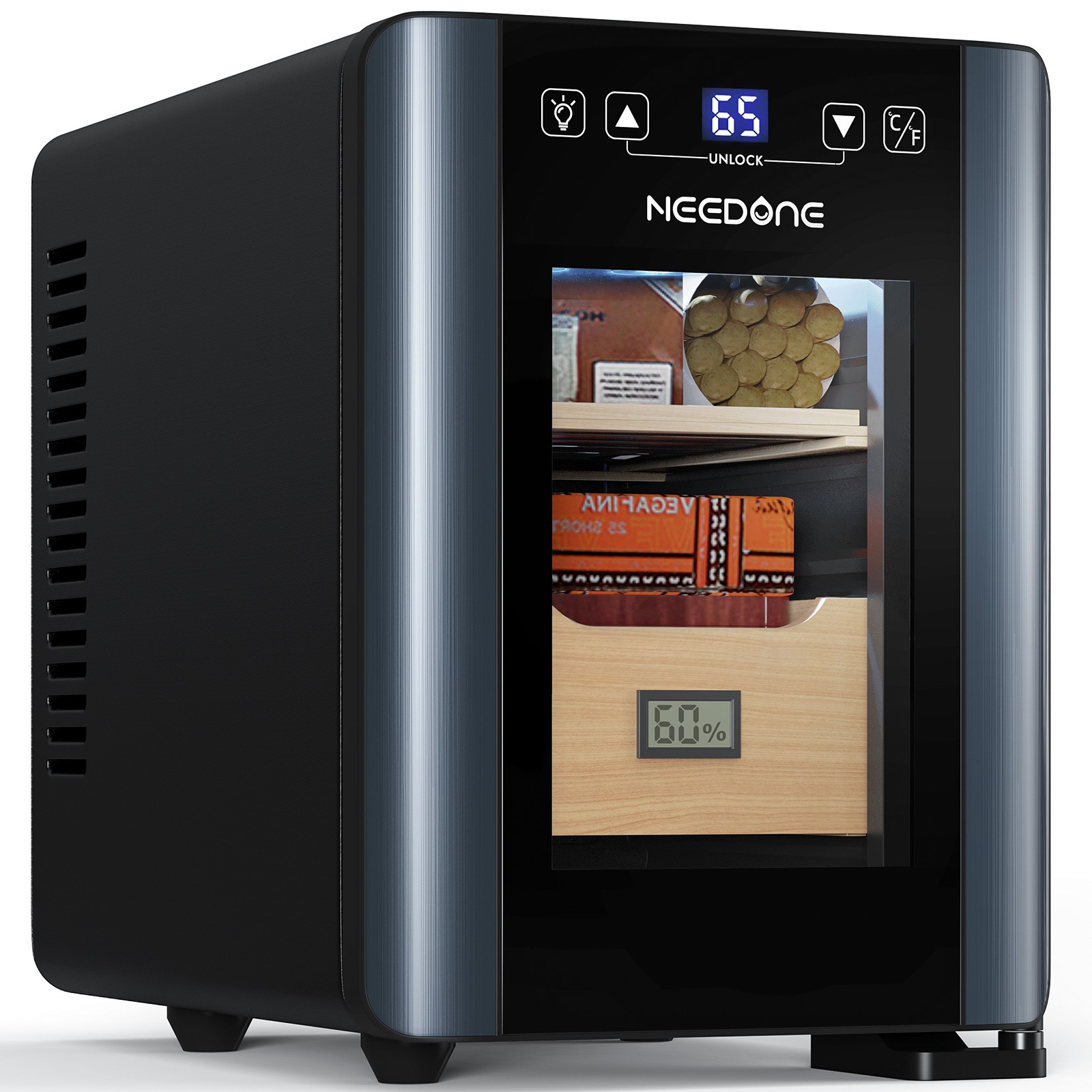 8L Electric Cigar Humidor w/ Heating & Cooling Quiet Control System for 80Counts