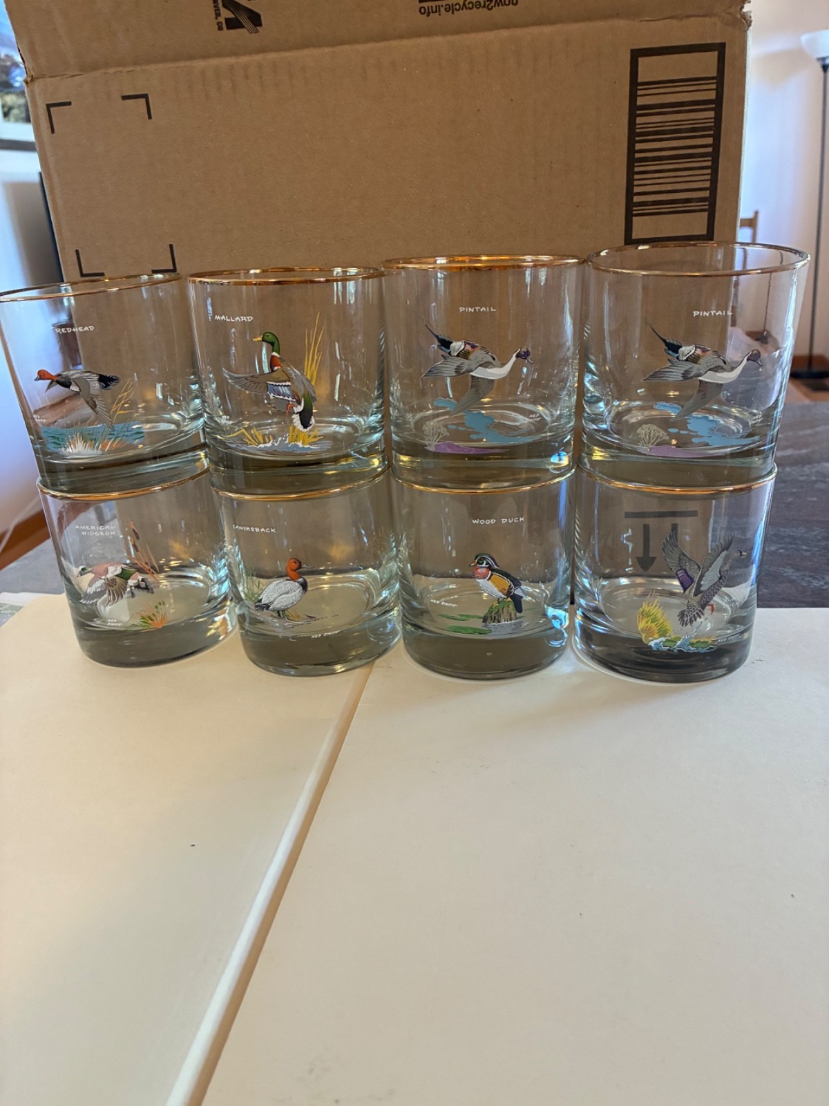 vintage Ned Smith painted duck glasses, national wildlife federation.