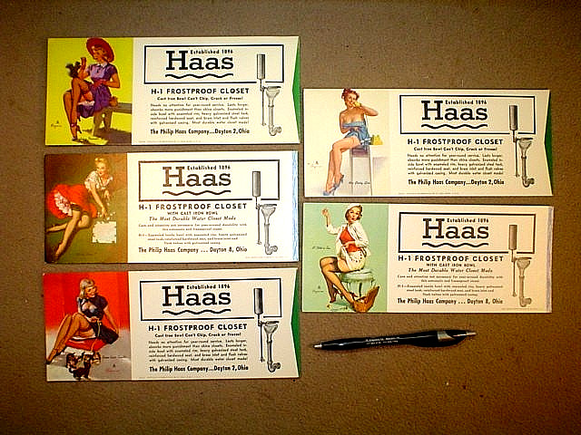 VINTAGE 1940's 50'S HASS FROSTPROOF CLOSETS PINUP GIRL GIRLY INK  ADV. BLOTTERS