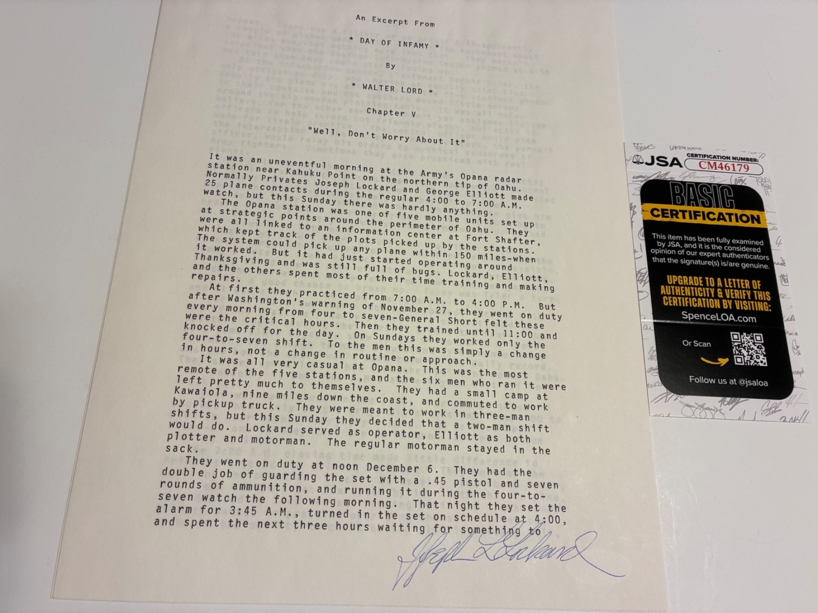 JOSEPH LOCKARD was the  PEARL HARBOR radar operator  DEC 7, 1941     JSA#CM46179