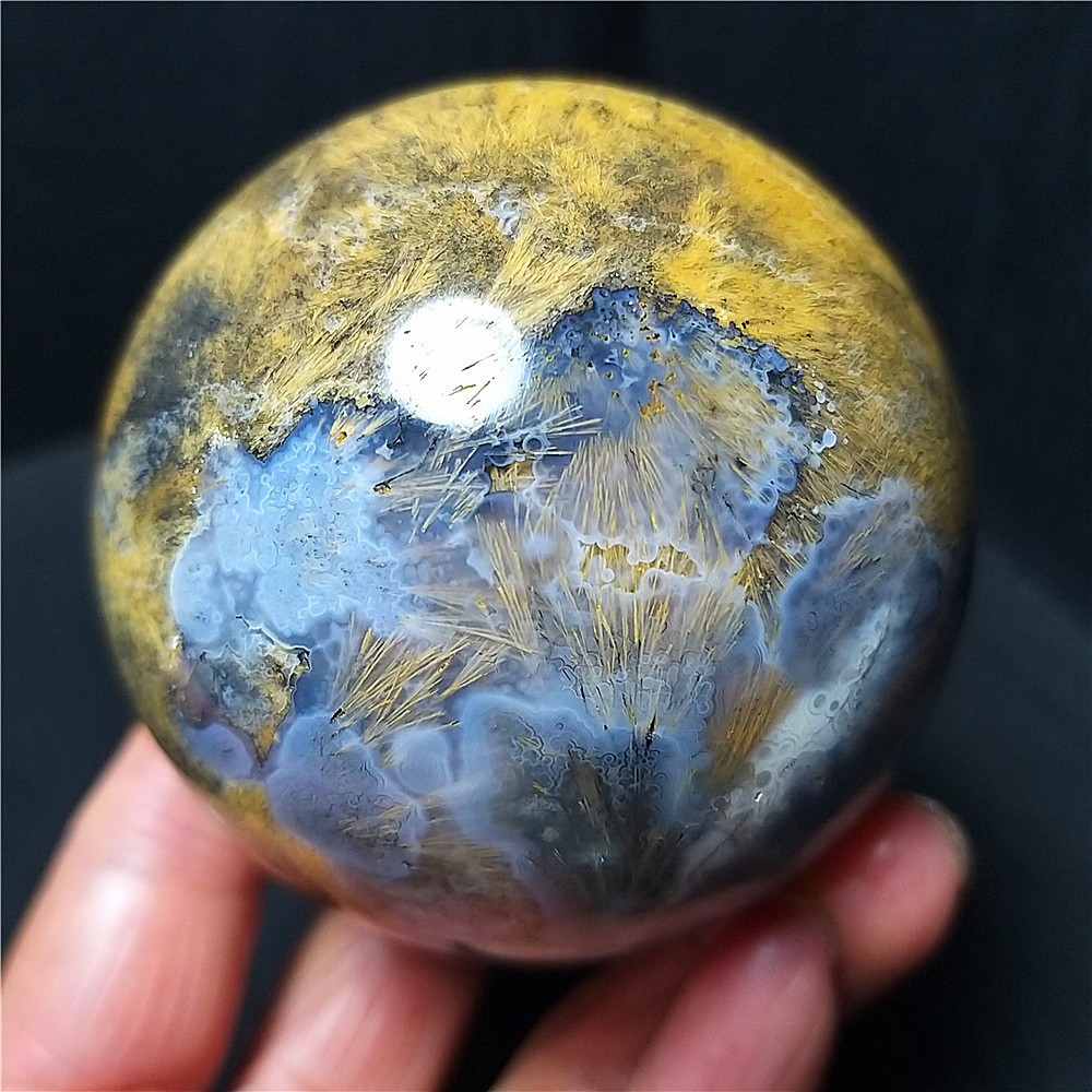 336G Natural Beautiful Golden Hair Rutilated Agate Stone Ball Healing C913