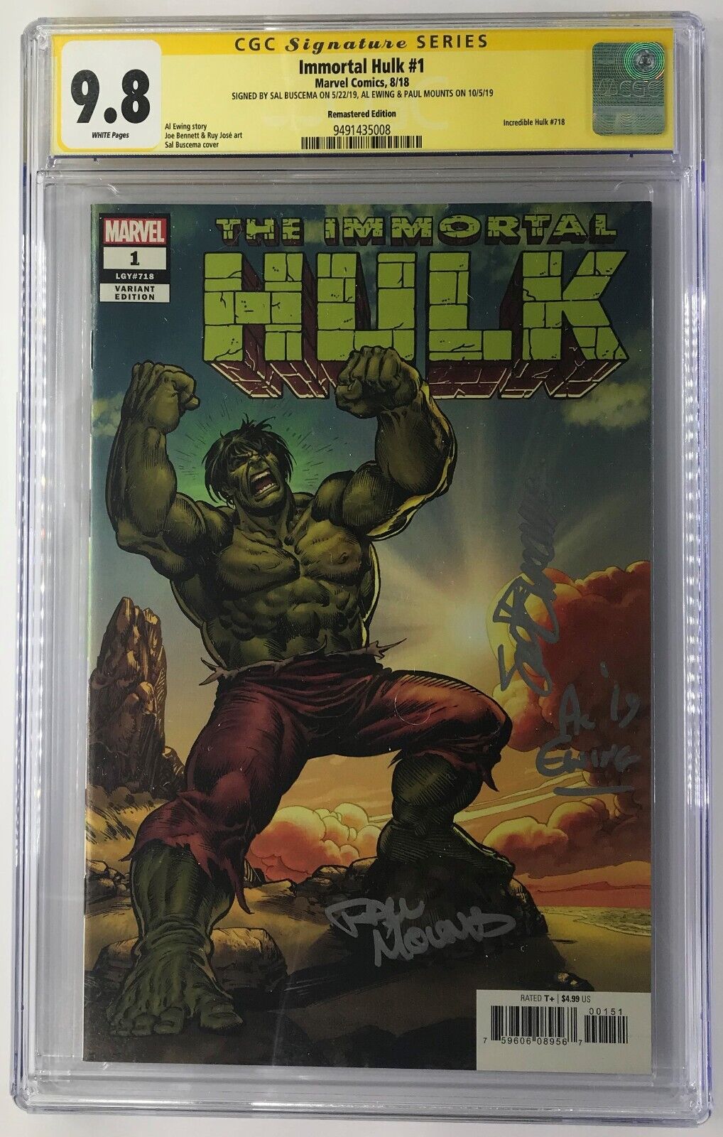 Immortal Hulk #1 CGC SS  9.8 Remastered  Edition - Signed - Buscema Ewing Mounts