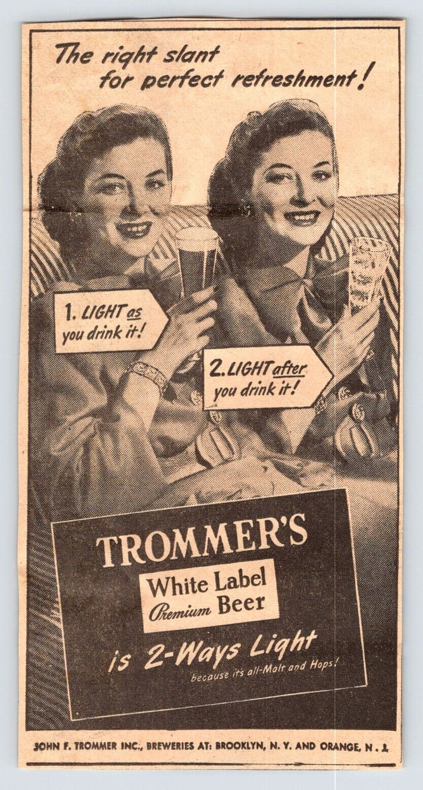 1946 WOMEN TROMMER\'S WHITE LABEL BEER Vintage 4\