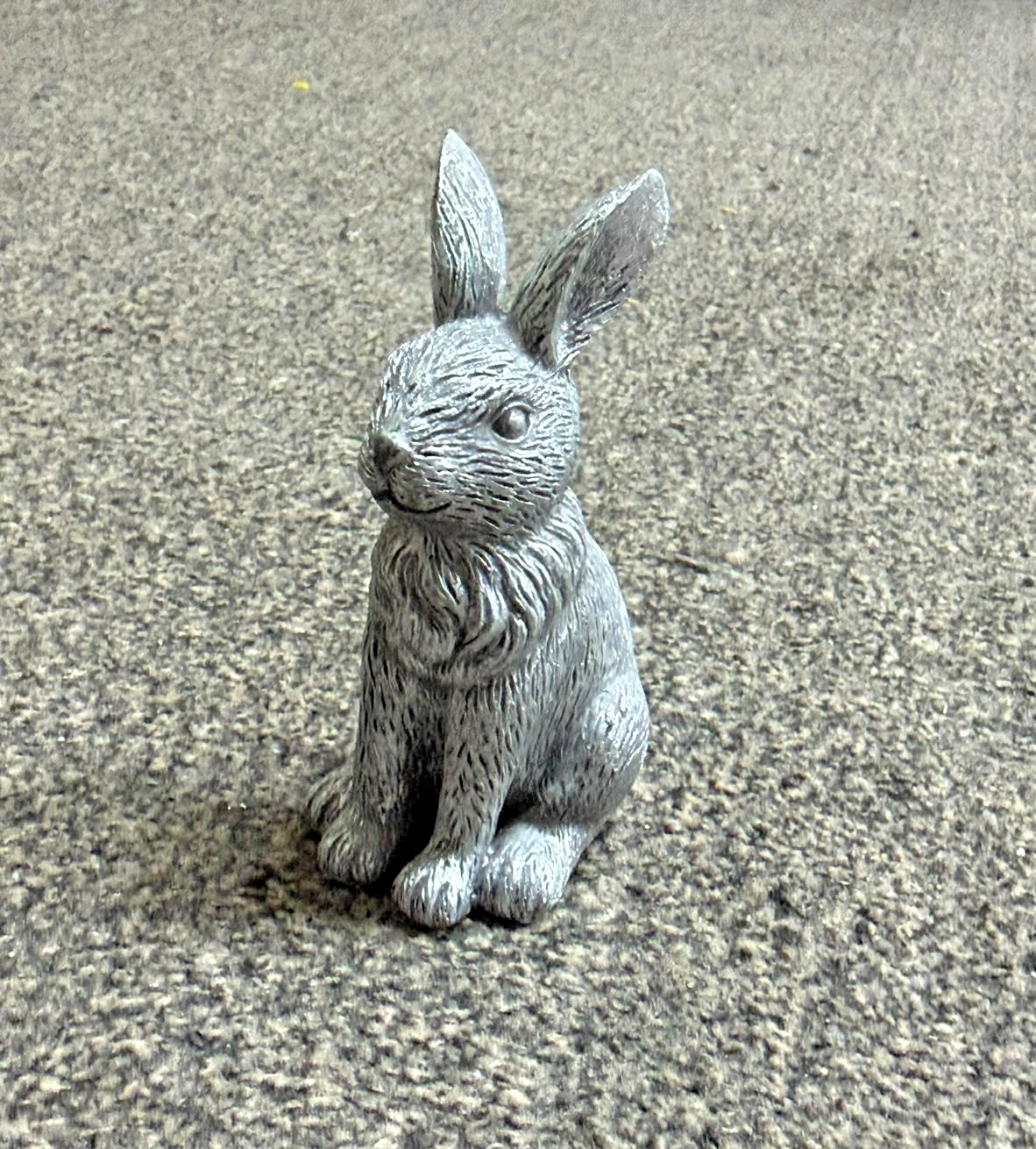 Vintage Silver Tone Sitting Bunny Rabbit Figurine Textured Fur Easter Decor 3\