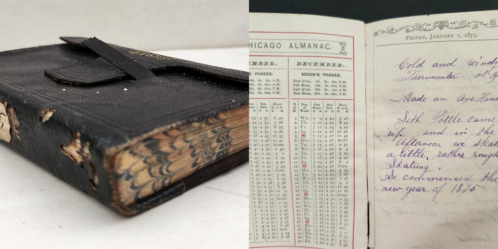 1875 antique DIARY north perry me DELPHA BOYDEN leather wallet