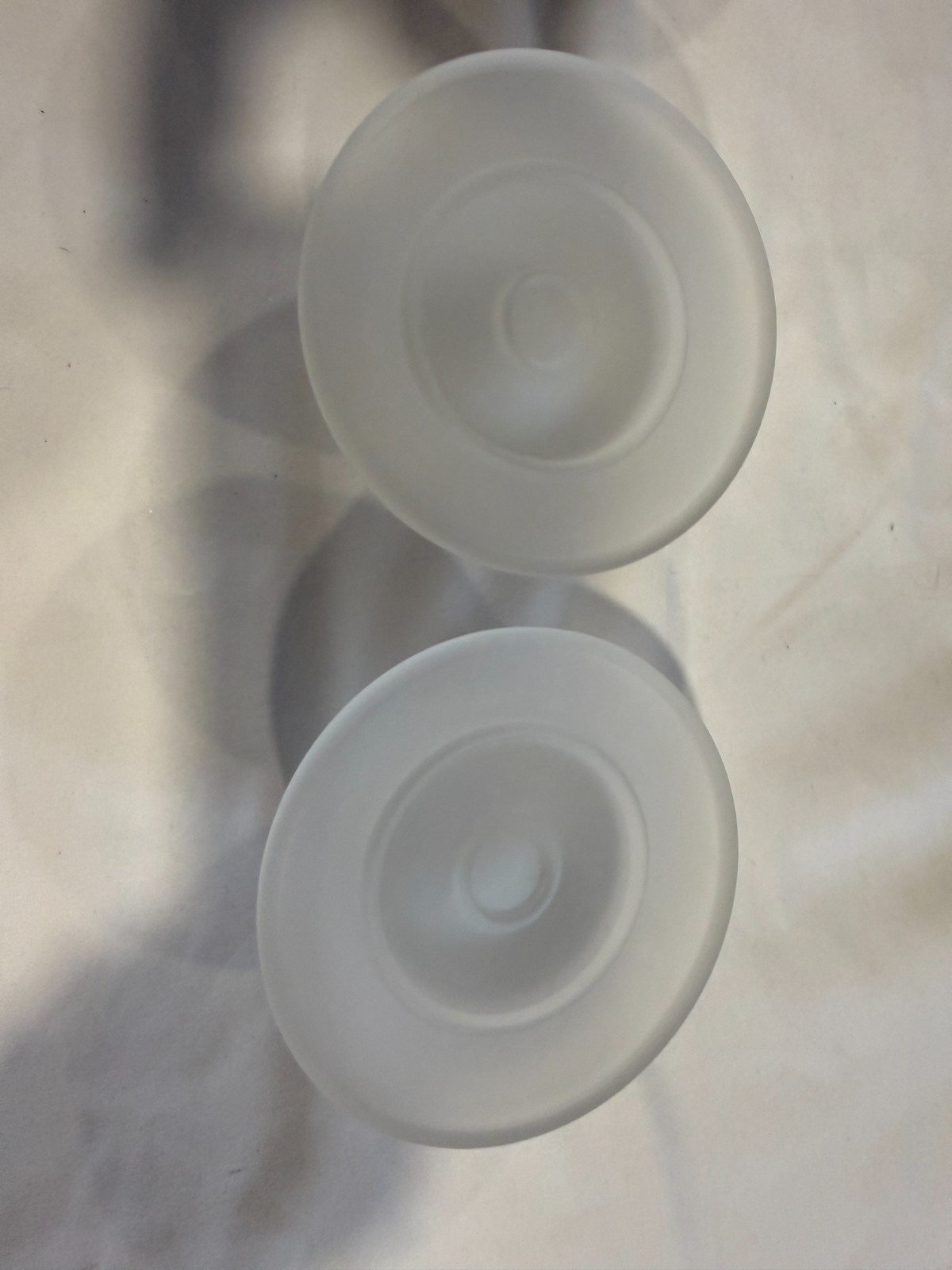 Vintage Frosted Glass Candle Cup Inserts Pair Bobeche Replacement Shades 4.5”