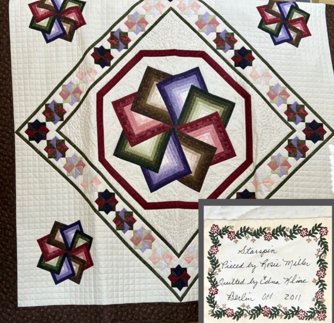 Handcrafted Amish Star Spin King Quilt Multi Colors 2011 Handmade Warm 112 X 115