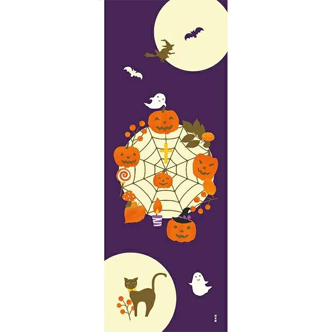 Hamamonyo Picture Tenugui Towel Cotton Halloween Ｍoon Wall Decor Made in Japan