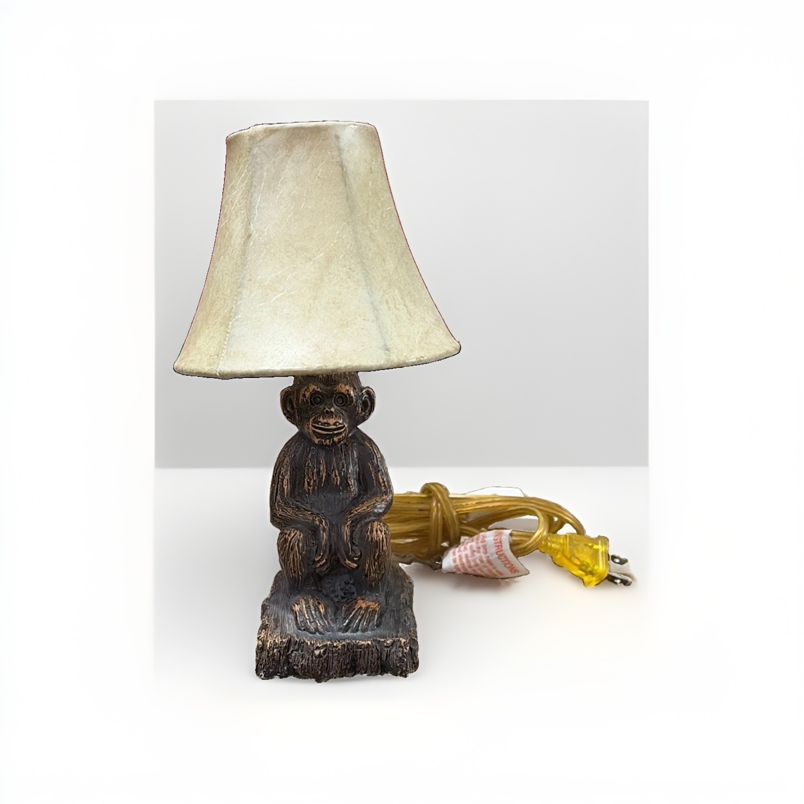 Vintage Resin Chimpanzee Monkey RARE Night Light Table Lamp w/ Shade WORKING