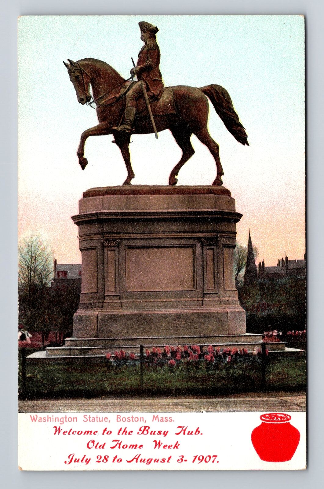Boston MA-Massachusetts, Washington Statue, Antique, Vintage Postcard