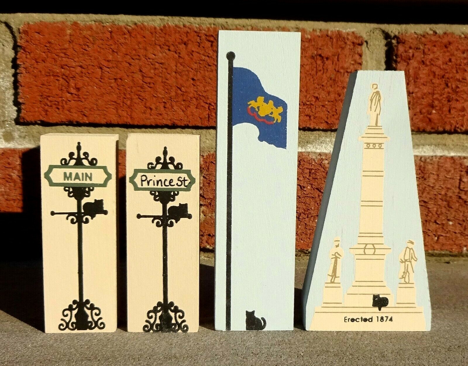 Vintage Cat\'s Meow Lancaster County War Memorial + Flag + 2 Street Signs  
