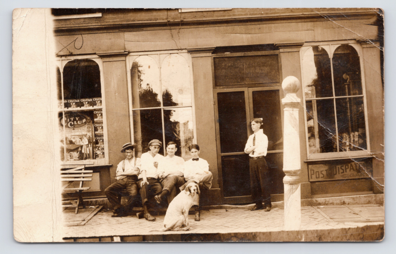 c1912 Cigar Store Men Hound Dog City Club Post-Dispatch RPPC Storefront Photo