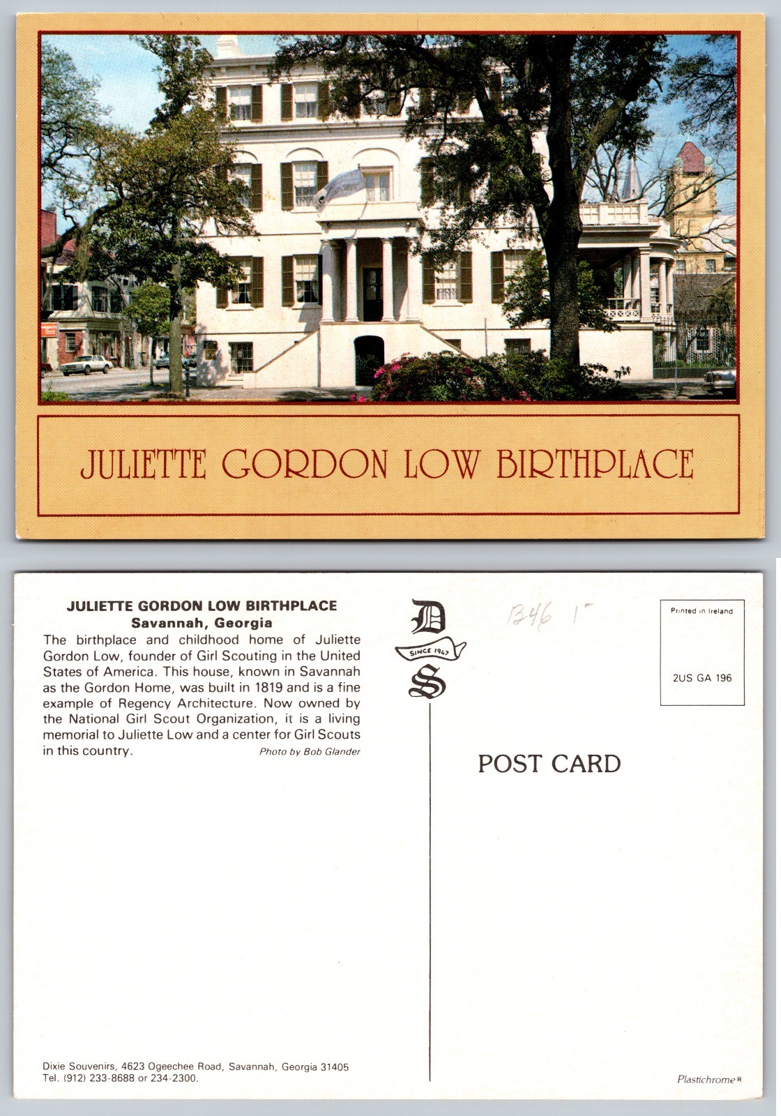 Continental Juliette Gordon Low Birthplace Postcard